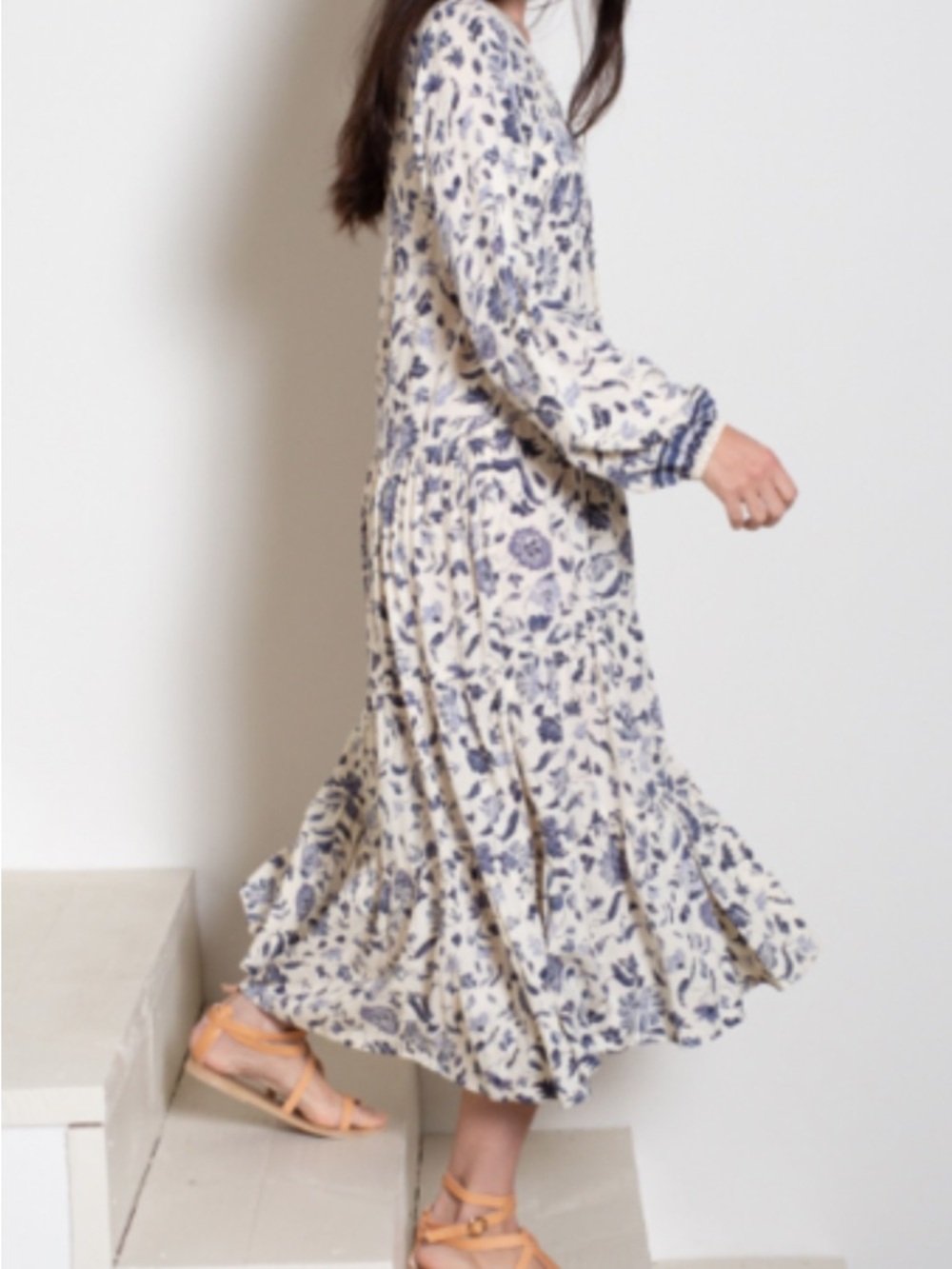Natalie Martin Elisha Maxi Dress in Cream and Blue